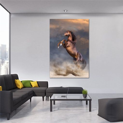 A Horse Rears in The Desert Big Size Artwork Printed on Canvas