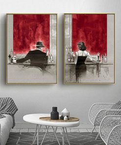 Man and Woman at the Bar Painting Printed on Canvas