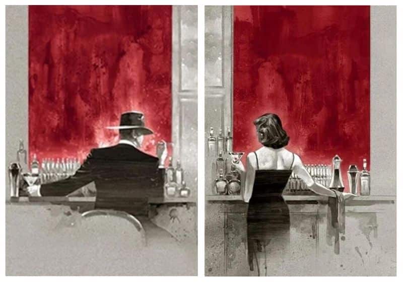 Man and Woman at the Bar Painting Printed on Canvas