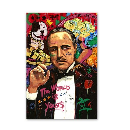 Graffiti Artworks of the Godfather and James Bond Actors Printed on Canvas - Image 4