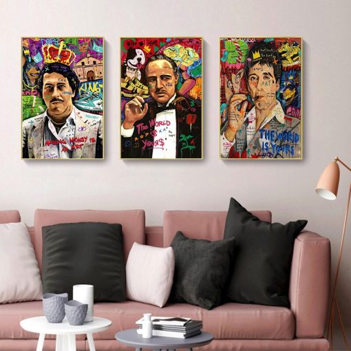 Graffiti Artworks of the Godfather and James Bond Actors Printed on Canvas - Image 2