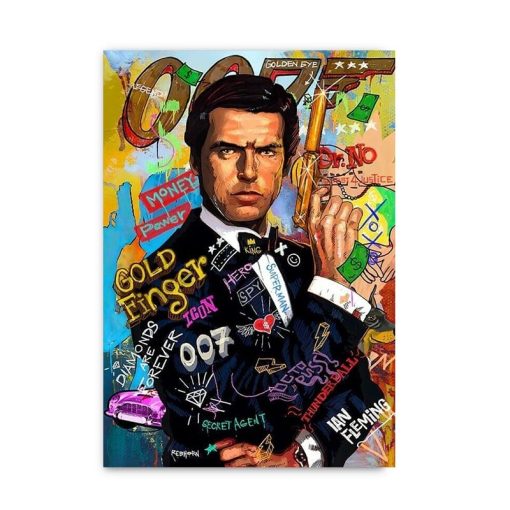 Graffiti Artworks of the Godfather and James Bond Actors Printed on Canvas - Image 5