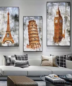 The Eiffel Tower Big Ben and the Tower of Pisa Printed on Canvas