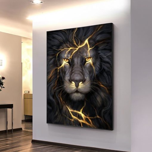 Lion in Lightning Mood Artwork Printed on Canvas - Image 5