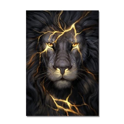 Lion in Lightning Mood Artwork Printed on Canvas - Image 2