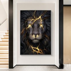 Lion in Lightning Mood Artwork Printed on Canvas