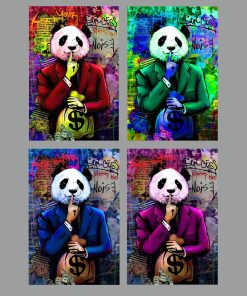 Panda In Suit With Money Graffiti Artwork Printed on Canvas