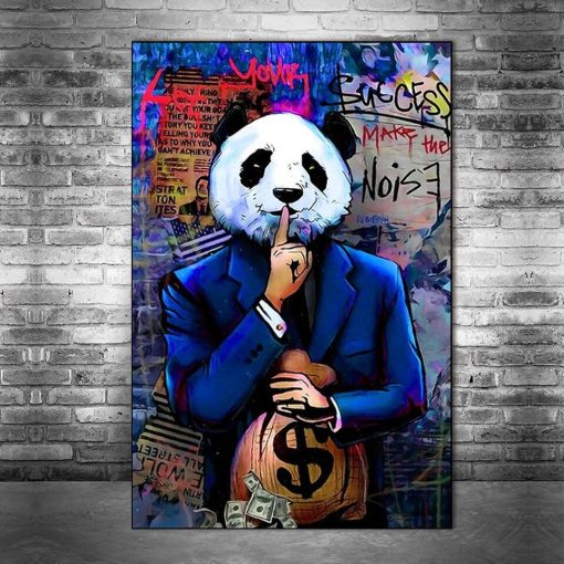 Panda In Suit With Money Graffiti Artwork Printed on Canvas - Image 5