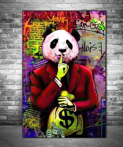 Panda In Suit With Money Graffiti Artwork Printed on Canvas