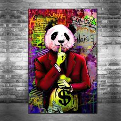 Panda In Suit With Money Graffiti Artwork Printed on Canvas