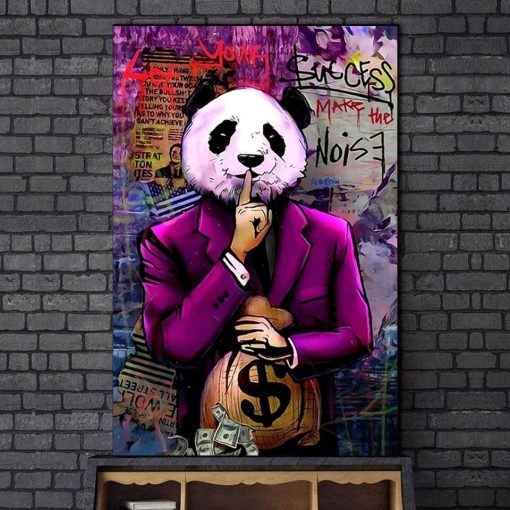 Panda In Suit With Money Graffiti Artwork Printed on Canvas - Image 4