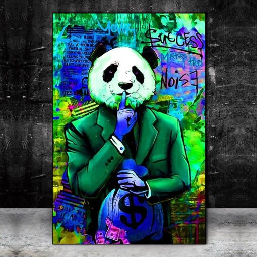 Panda In Suit With Money Graffiti Artwork Printed on Canvas - Image 3