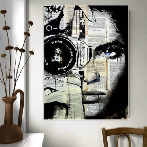 Woman With Camera Artwork Printed on Canvas