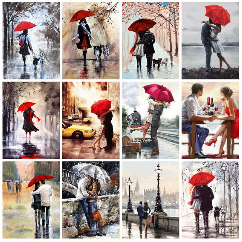 Couple Walking in The Rain with Umbrella