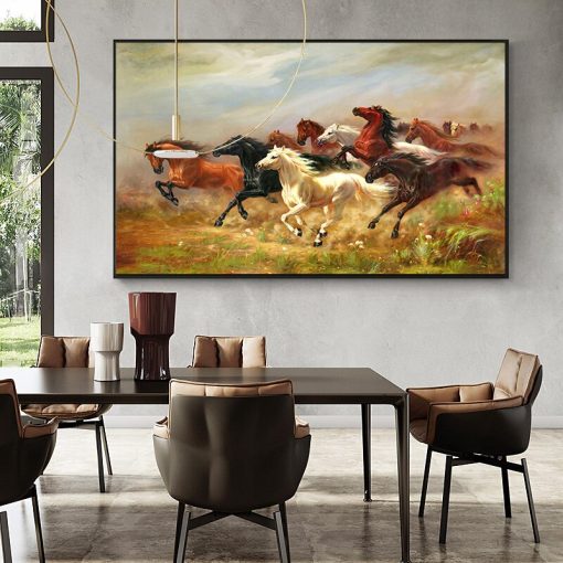 Painting of Running Wild Horses Printed on Canvas