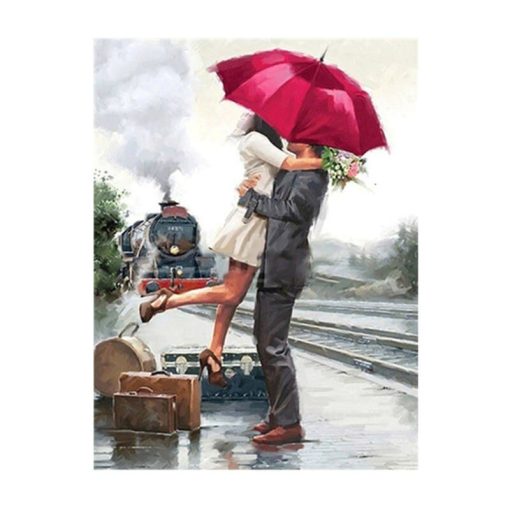 Couple Walking in The Rain with Umbrella Artworks Printed on Canvas - Image 5