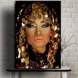 Woman With Makeup and Gold Plates Printed on Canvas