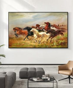 Painting of Running Wild Horses Printed on Canvas