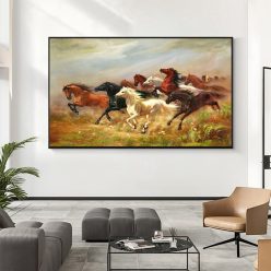 Painting of Running Wild Horses Printed on Canvas