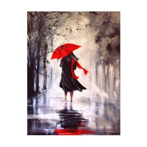 Couple Walking in The Rain with Umbrella Artworks Printed on Canvas - Image 3