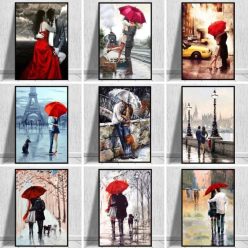 Couple Walking in The Rain with Umbrella Artworks