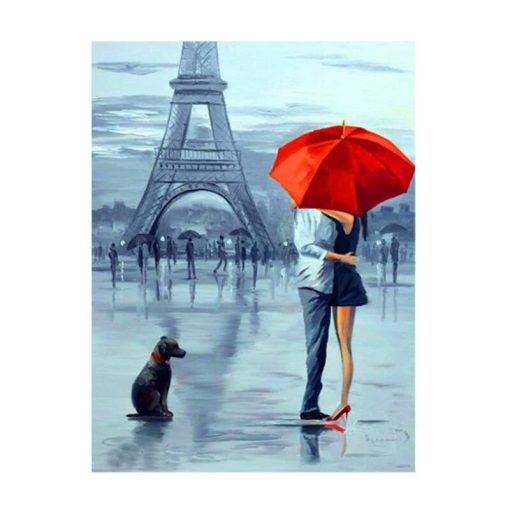 Couple Walking in The Rain with Umbrella Artworks Printed on Canvas - Image 2