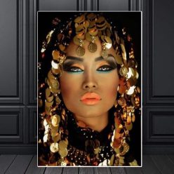 Woman with Makeup and Gold Plates Printed on Canvas