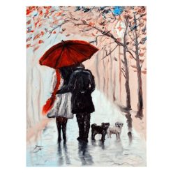 Couple Walking in The Rain with Umbrella