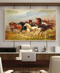 Painting of Running Wild Horses Printed on Canvas