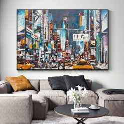 New York Street At Night Abstract Painting Printed on Canvas