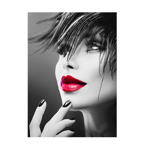 Portrait of Woman with Red Lips Artwork Printed on Canvas - Image 4