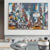 New York Street At Night Abstract Painting Printed on Canvas