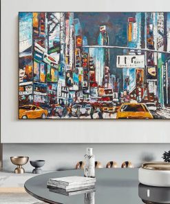 New York Street At Night Abstract Painting Printed on Canvas