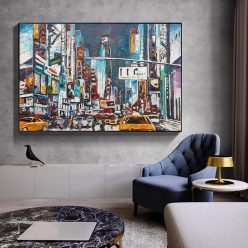 New York Street At Night Abstract Painting Printed on Canvas