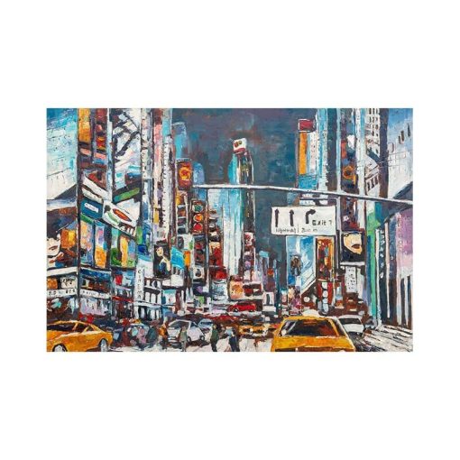 New York Street At Night Abstract Painting Printed on Canvas - Image 3