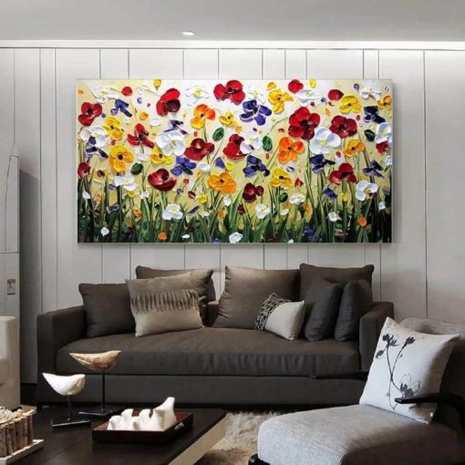 Abstract Colorful Flowers Oil Painting Printed on Canvas