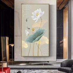 Abstract Lotus Flower Painting Printed on Canvas