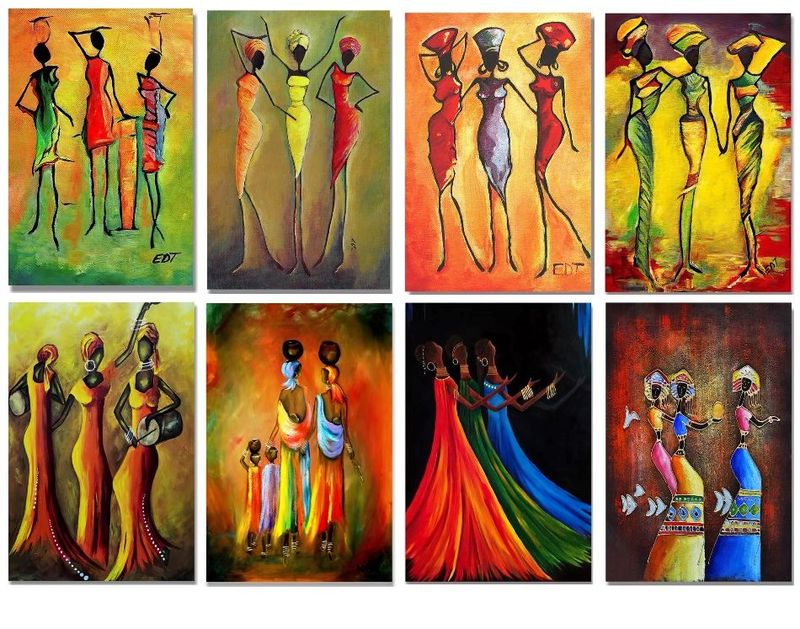 Abstract Painting of African Women Printed on Canvas