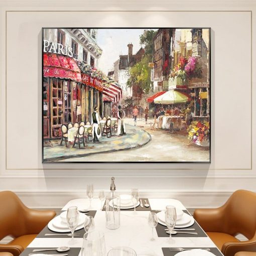 Paris City Street Landscape Painting Printed on Canvas