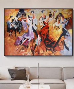 Abstract Party Painting with Dancing People Printed on Canvas