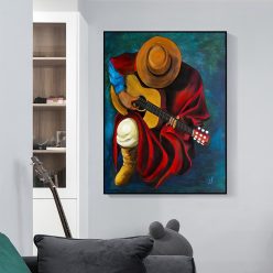 Cowboy Playing On Guitar Painting Printed on Canvas