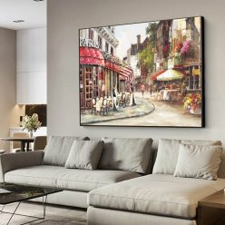 Paris City Street Landscape Painting Printed on Canvas