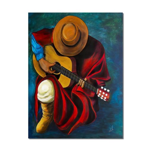 Cowboy Playing On Guitar Painting Printed on Canvas - Image 2