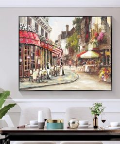 Paris City Street Landscape Painting Printed on Canvas