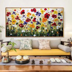 Abstract Colorful Flowers Oil Painting Printed on Canvas