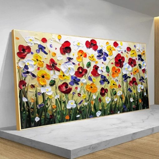 Abstract Colorful Flowers Oil Painting Printed on Canvas - Image 4