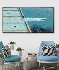 Swimmer Going To The Blue Ocean Painting Printed on Canvas