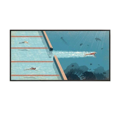 Swimmer Going To The Blue Ocean Painting Printed on Canvas - Image 2