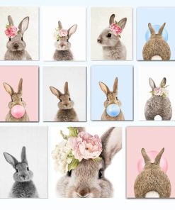 Cute Bunny Girls Wall Art Printed on Canvas