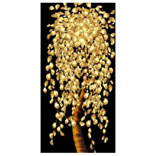 Golden Flowers and Tree Leaves Painting Printed on Canvas - Image 5